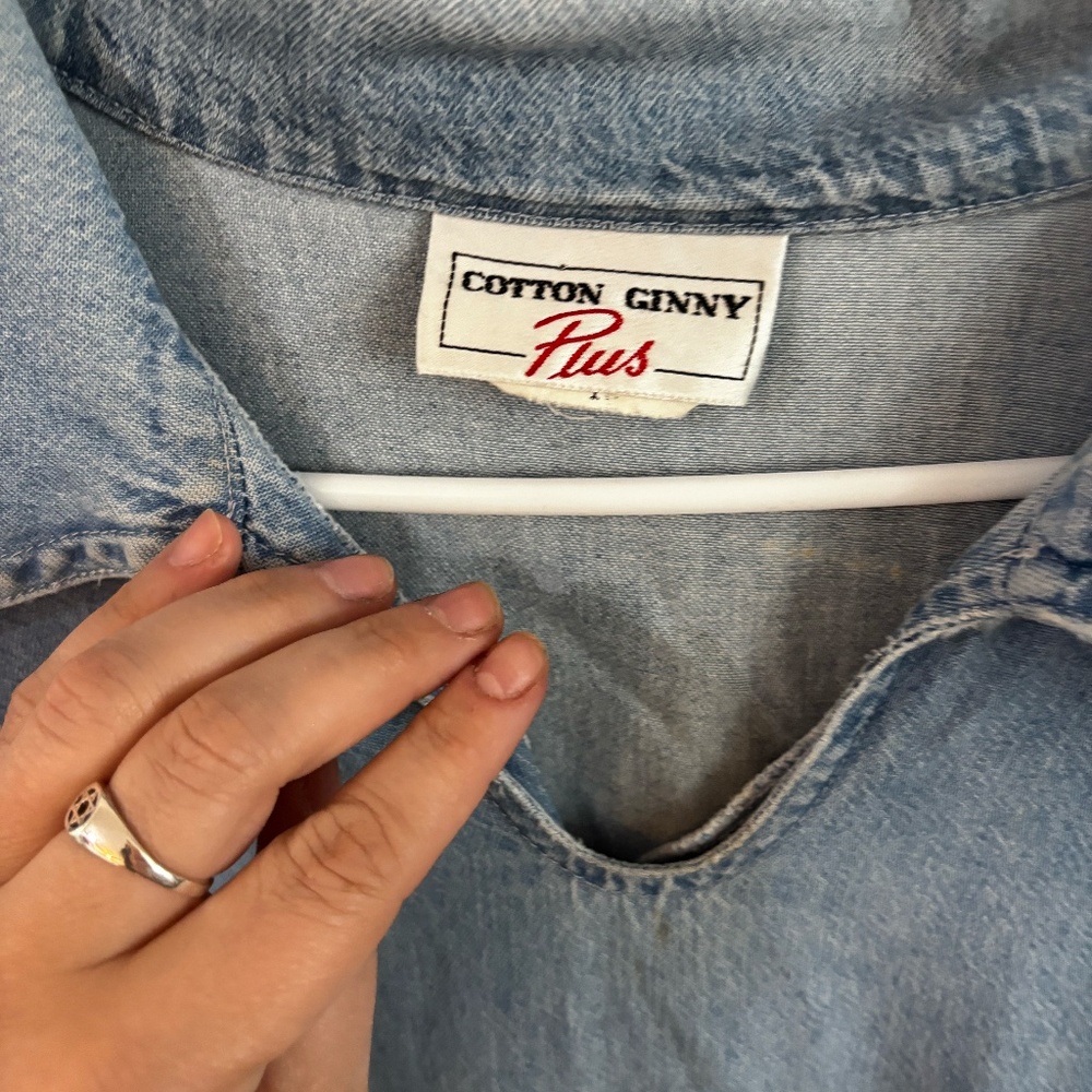 Light Wash Denim Maxi Dress with Collared V-Neck - Picture 4 of 7
